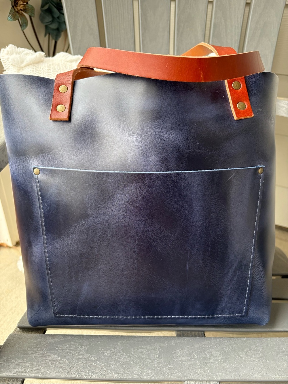 Portland LEATHER goods Tote COWBOY BLUE Tandles SIZE Large NIB